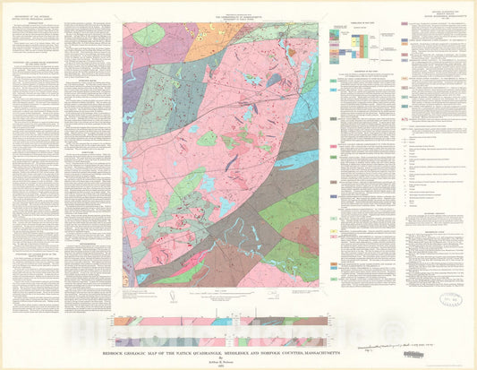 Map : Bedrock geologic map of the Natick quadrangle, Middlesex and Norfolk Counties, Massachusetts, 1975 Cartography Wall Art :