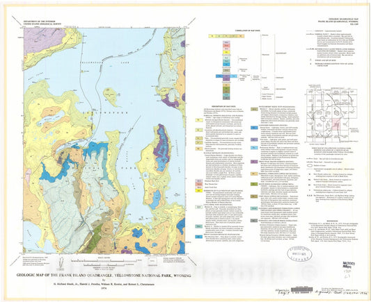 Map : Geologic map of the Frank Island quadrangle, Yellowstone National Park, Wyoming, 1974 Cartography Wall Art :