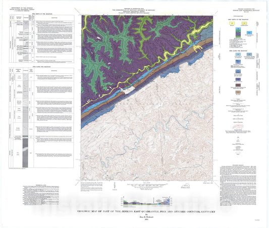 Map : Geologic map of part of the Jenkins East quadrangle, Pike and Letcher Counties, Kentucky, 1974 Cartography Wall Art :