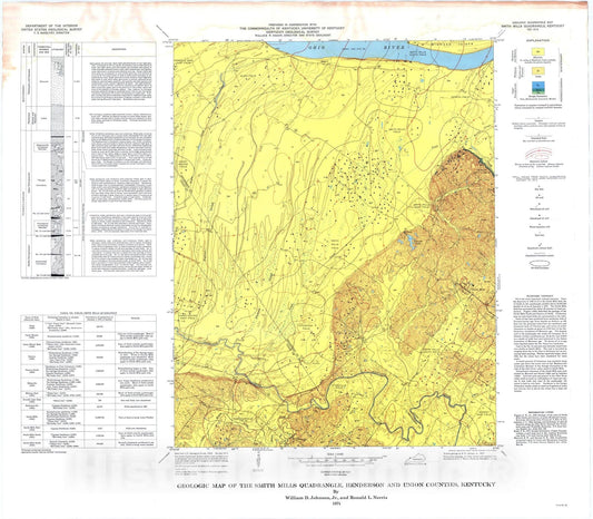 Map : Geologic map of the Smith Mills quadrangle, Henderson and Union Counties, Kentucky, 1974 Cartography Wall Art :