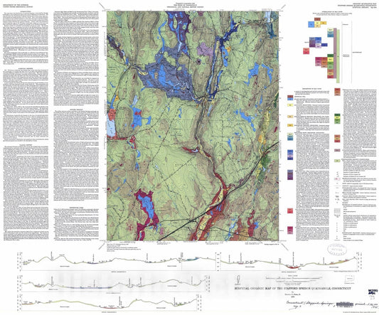Map : Surficial geologic map of the Stafford Springs quadrangle, Connecticut, 1975 Cartography Wall Art :