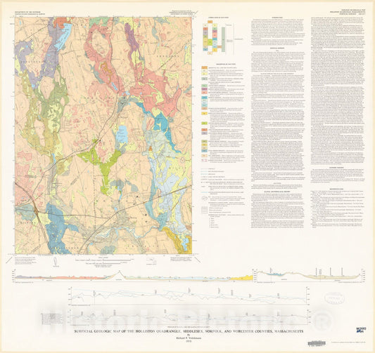 Map : Surficial geologic map of the Holliston quadrangle, Middlesex, Norfolk, and Worcester Counties, Massachusetts, 1975 Cartography Wall Art :