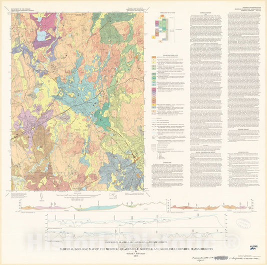 Map : Surficial geologic map of the Medfield quadrangle, Norfolk and Middlesex Counties, Massachusetts, 1975 Cartography Wall Art :