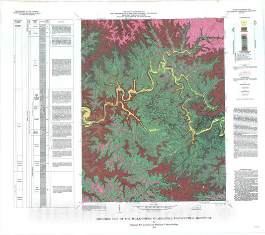 Map : Geologic map of the Millersburg quadrangle, east-central Kentucky, 1975 Cartography Wall Art :
