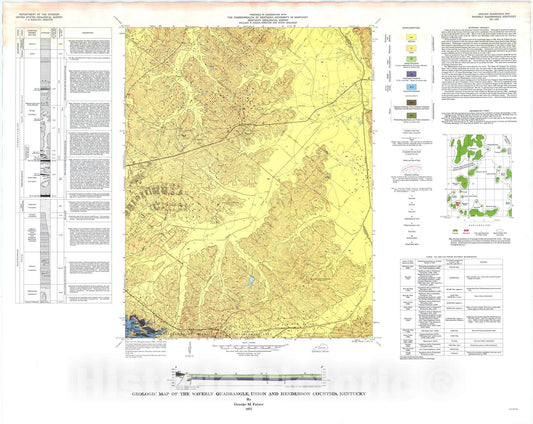 Map : Geologic map of the Waverly quadrangle, Union and Henderson Counties, Kentucky, 1975 Cartography Wall Art :