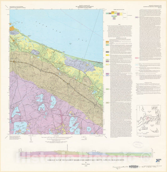 Map : Geologic map of the Sandwich quadrangle, Barnstable County, Cape Cod, Massachusetts, 1975 Cartography Wall Art :