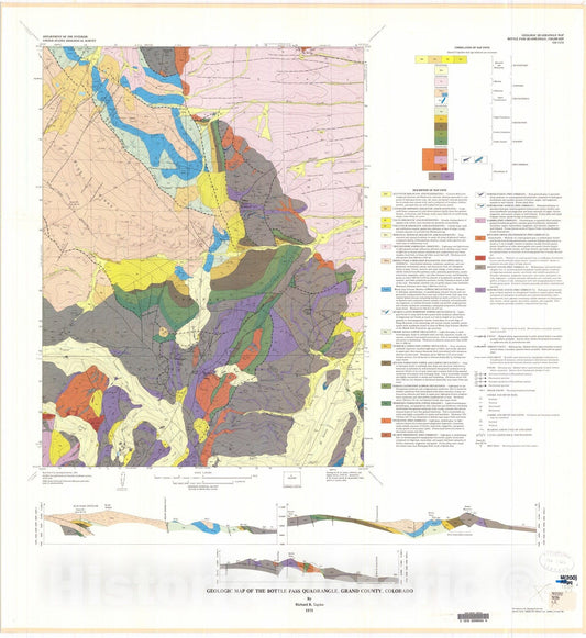 Map : Geologic map of the Bottle Pass quadrangle, Grand County, Colorado, 1975 Cartography Wall Art :