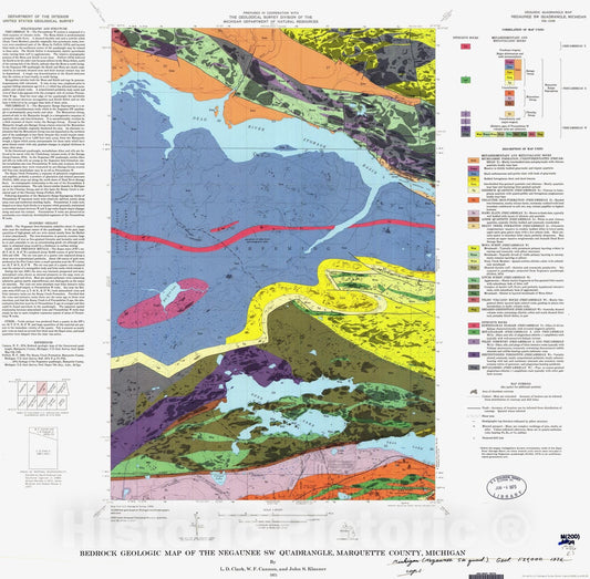 Map : Bedrock geologic map of the Negaunee SW quadrangle, Marquette County, Michigan, 1975 Cartography Wall Art :