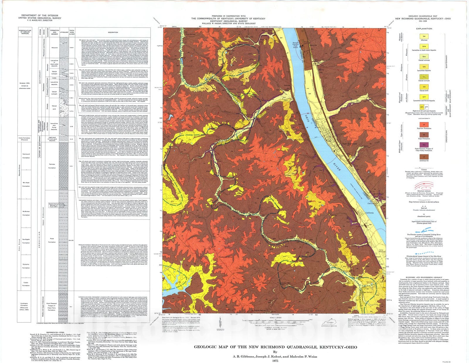 Map : Geologic map of the New Richmond quadrangle, Kentucky- Ohio, 1975 Cartography Wall Art :