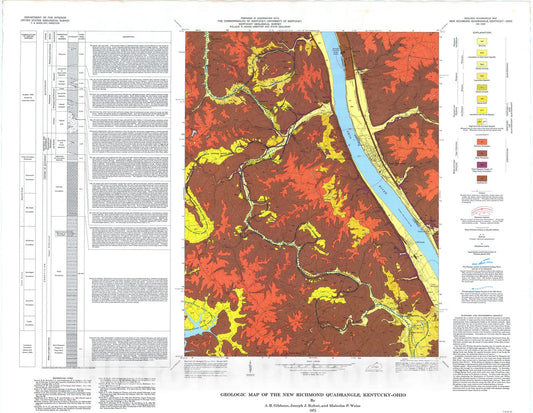 Map : Geologic map of the New Richmond quadrangle, Kentucky- Ohio, 1975 Cartography Wall Art :