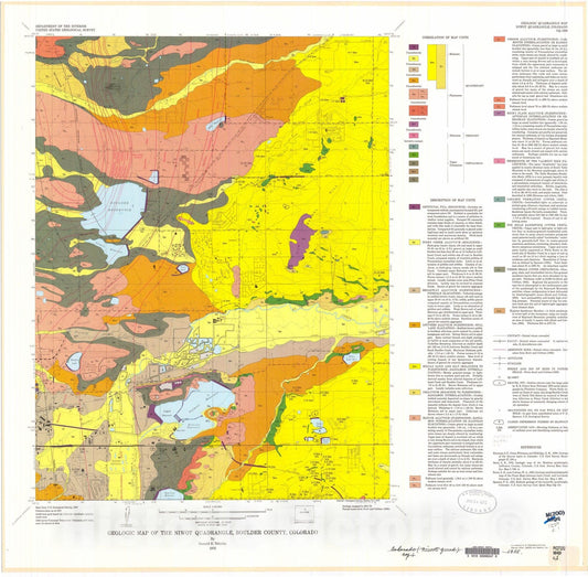 Map : Geologic map of the Niwot quadrangle, Boulder County, Colorado, 1975 Cartography Wall Art :