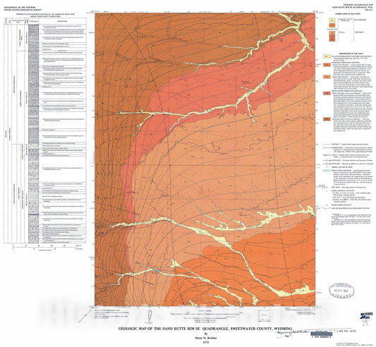 Map : Geologic map of the Sand Butte Rim SE quadrangle, Sweetwater County, Wyoming, 1975 Cartography Wall Art :