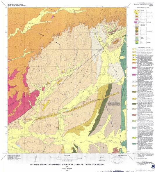 Map : Geologic map of the Galisteo quadrangle, Santa Fe County, New Mexico, 1975 Cartography Wall Art :