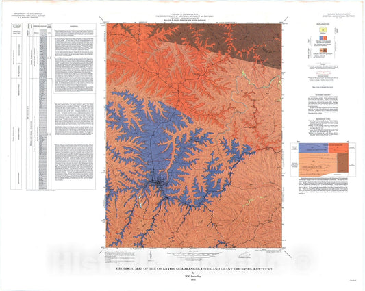 Map : Geologic map of the Owenton quadrangle, Owen and Grant Counties, Kentucky, 1975 Cartography Wall Art :