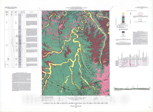 Map : Geologic map of the Austerlitz quadrangle, Clark and Bourbon Counties, Kentucky, 1975 Cartography Wall Art :