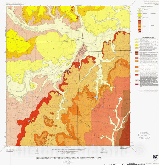Map : Geologic map of the Tilden quadrangle, McMullen County, Texas, 1975 Cartography Wall Art :