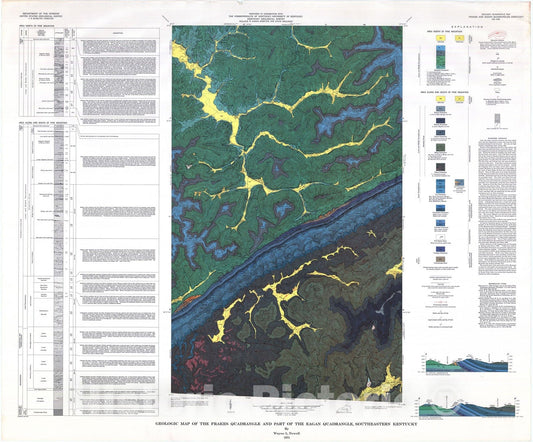 Map : Geologic map of the Frakes quadrangle and part of the Eagan quadrangle, southeastern Kentucky, 1975 Cartography Wall Art :