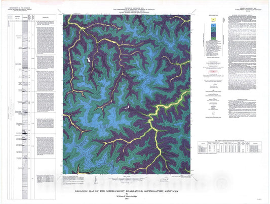 Map : Geologic map of the Wheelwright quadrangle, southeastern Kentucky, 1975 Cartography Wall Art :