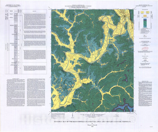 Map : Geologic map of the Barbourville quadrangle, Knox and Whitley Counties, Kentucky, 1975 Cartography Wall Art :
