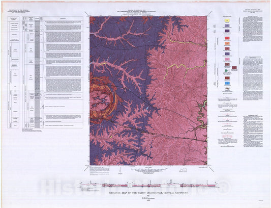Map : Geologic map of the Waddy quadrangle, central Kentucky, 1975 Cartography Wall Art :