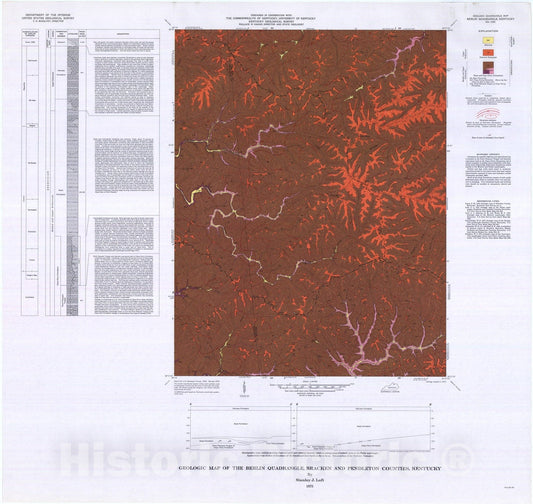 Map : Geologic map of the Berlin quadrangle, Bracken and Pendleton Counties, Kentucky, 1975 Cartography Wall Art :