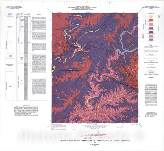 Map : Geologic map of the Shelbyville quadrangle, Shelby County, Kentucky, 1975 Cartography Wall Art :