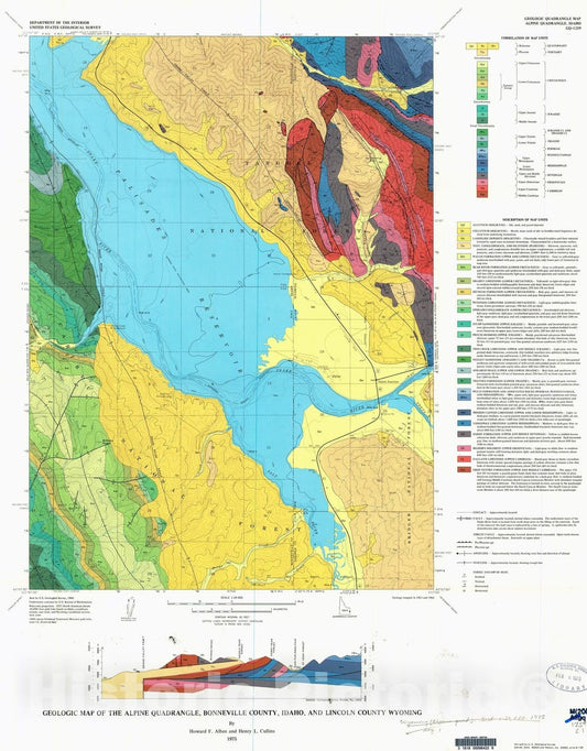 Map : Geologic map of the Alpine quadrangle, Bonneville County, Idaho, and Lincoln County, Wyoming, 1975 Cartography Wall Art :