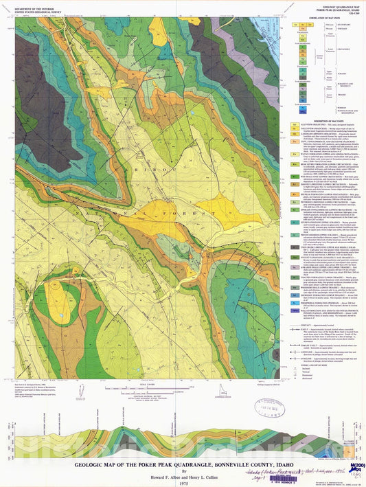 Map : Geologic map of the Poker Peak quadrangle, Bonneville County, Idaho, 1975 Cartography Wall Art :