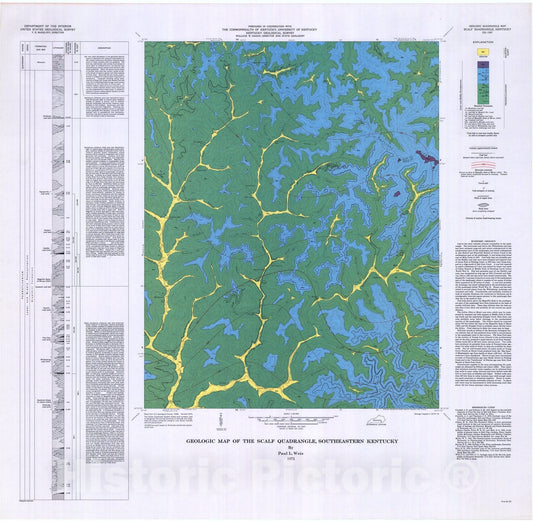 Map : Geologic map of the Scalf quadrangle, southeastern Kentucky, 1975 Cartography Wall Art :