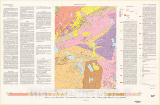 Map : Bedrock geologic map of the Framingham quadrangle, Middlesex and Worcester Counties, Massachusetts, 1975 Cartography Wall Art :