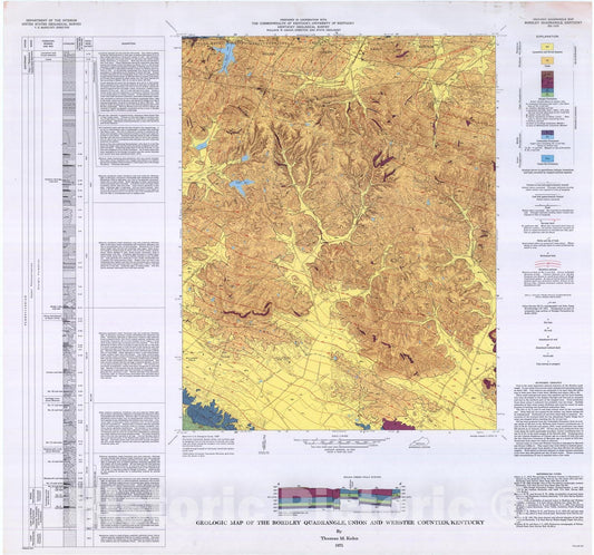 Map : Geologic map of the Bordley quadrangle, Union and Webster Counties, Kentucky, 1975 Cartography Wall Art :