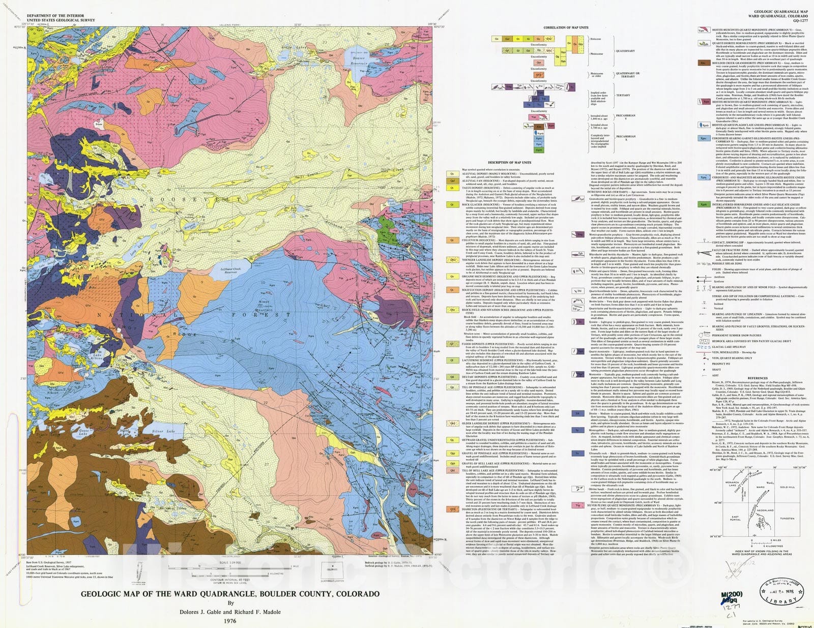 Map : Geologic map of the Ward quadrangle, Boulder County, Colorado, 1976 Cartography Wall Art :
