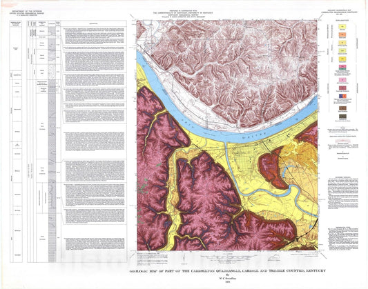 Map : Geologic map of part of the Carrollton quadrangle, Carroll and Trimble Counties, Kentucky, 1976 Cartography Wall Art :