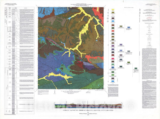 Map : Geologic map of the Crider quadrangle, Caldwell County, Kentucky, 1976 Cartography Wall Art :