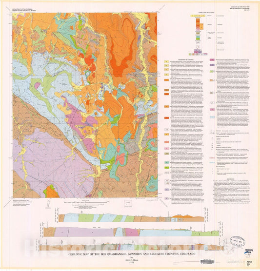 Map : Geologic map of the Iris quadrangle, Gunnison and Saguache Counties, Colorado, 1976 Cartography Wall Art :