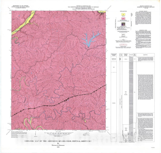 Map : Geologic map of the Ashbrook quadrangle, central Kentucky, 1976 Cartography Wall Art :