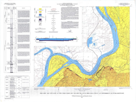 Map : Geologic map of parts of the Uniontown and Wabash Island quadrangles, Union and Henderson Counties, Kentucky, 1976 Cartography Wall Art :