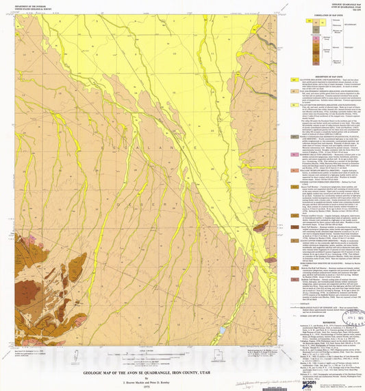 Map : Geologic map of the Avon SE quadrangle, Iron County, Utah, 1975 Cartography Wall Art :