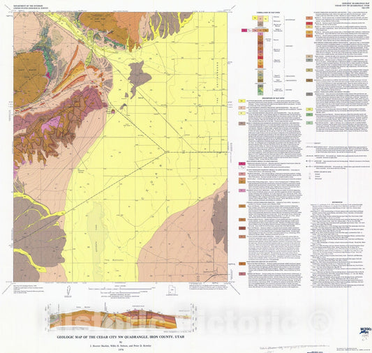 Map : Geologic map of the Cedar City NW quadrangle, Iron County, Utah, 1976 Cartography Wall Art :