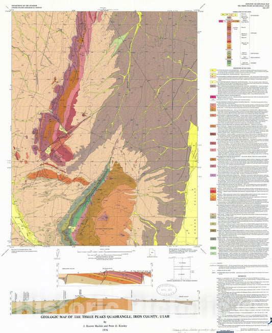 Map : Geologic map of The Three Peaks quadrangle, Iron County, Utah, 1976 Cartography Wall Art :