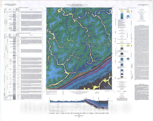 Map : Geologic map of the Roxana quadrangle, Letcher and Harlan Counties, Kentucky, 1976 Cartography Wall Art :