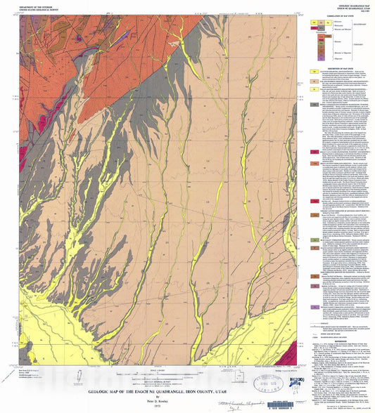 Map : Geologic map of the Enoch NE quadrangle, Iron County, Utah, 1975 Cartography Wall Art :