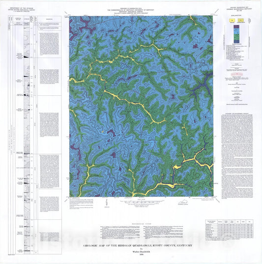Map : Geologic map of the Hindman quadrangle, Knott County, Kentucky, 1976 Cartography Wall Art :