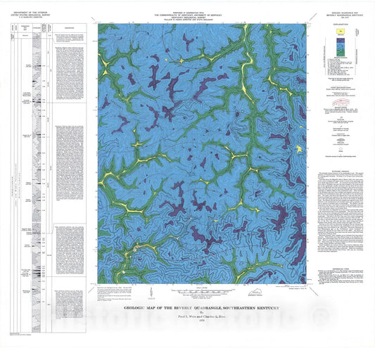 Map : Geologic map of the Beverly quadrangle, southeastern Kentucky, 1976 Cartography Wall Art :