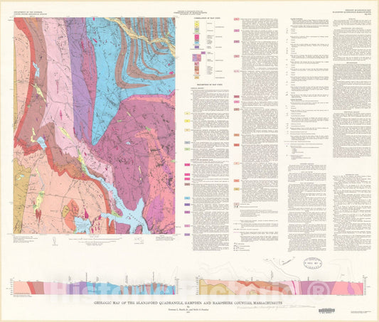 Map : Geologic map of the Blandford quadrangle, Hampden and Hampshire Counties, Massachusetts, 1976 Cartography Wall Art :