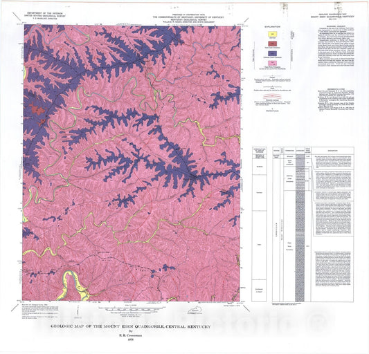 Map : Geologic map of the Mount Eden quadrangle, central Kentucky, 1976 Cartography Wall Art :