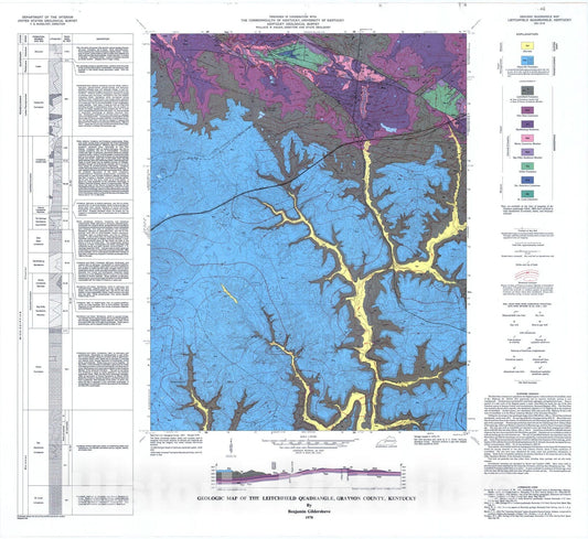 Map : Geologic map of the Leitchfield quadrangle, Grayson County, Kentucky, 1978 Cartography Wall Art :