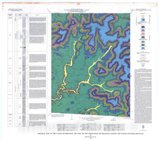 Map : Geologic map of the Savage quadrangle and part of the Moodyville quadrangle, Clinton and Wayne Counties, Kentucky, 1976 Cartography Wall Art :