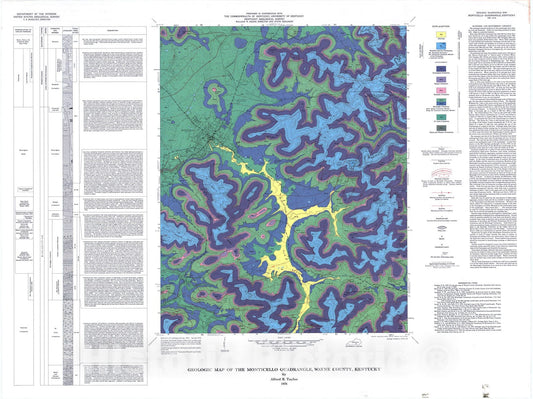 Map : Geologic map of the Monticello quadrangle, Wayne County, Kentucky, 1976 Cartography Wall Art :