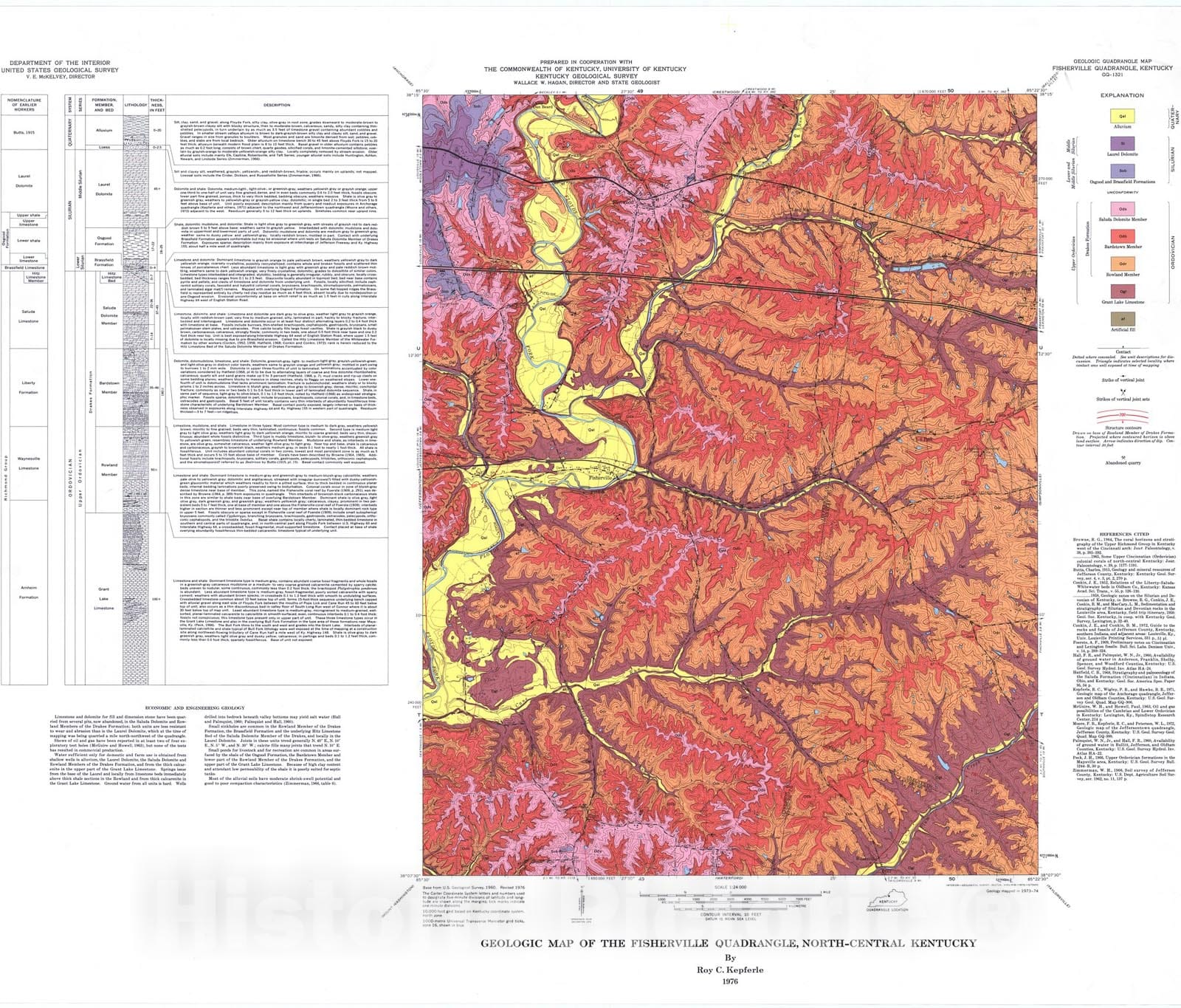 Map : Geologic map of the Fisherville quadrangle, north-central Kentucky, 1976 Cartography Wall Art :